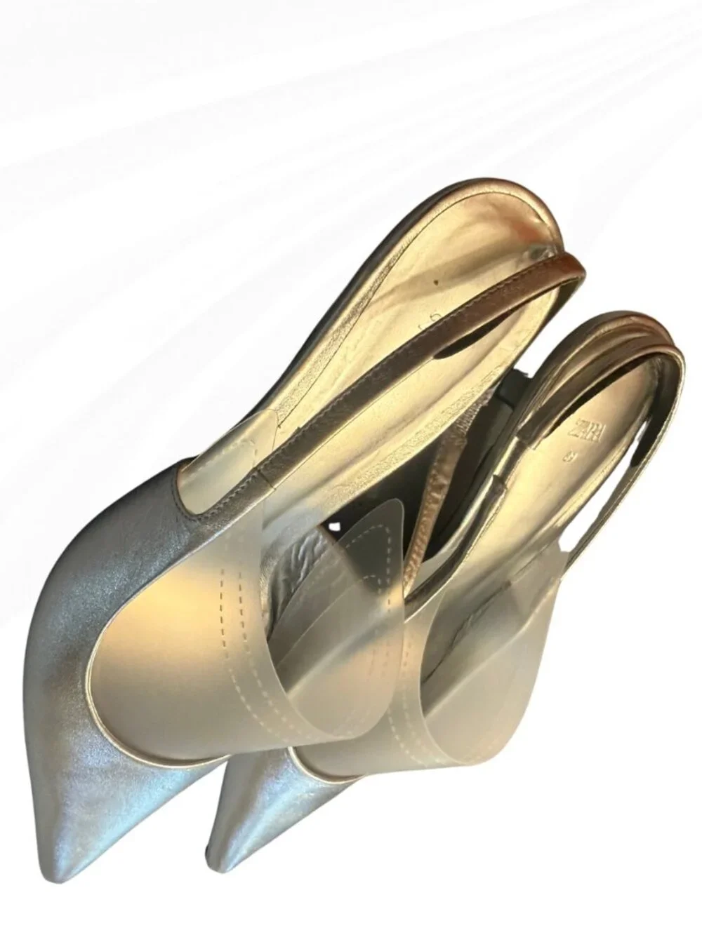 Zara Silver Metallic Slingback Heels Pointed Toe Pumps EU 39 US 8 NWOB Wedding - Picture 12 of 16